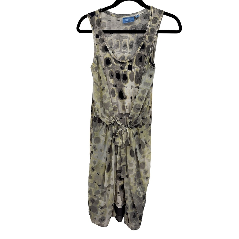 Vera Wang Simply Vera‎ Dress Sleeveless Gray Black Tie Front Abstract Print